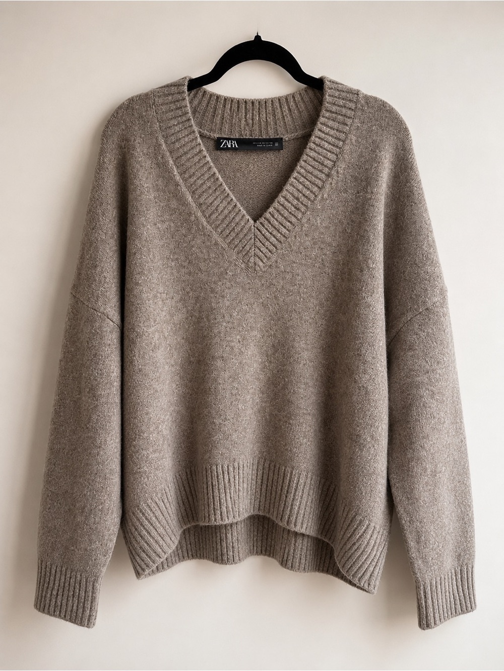 Zara Taupe V-Neck Cozy Knit Sweater